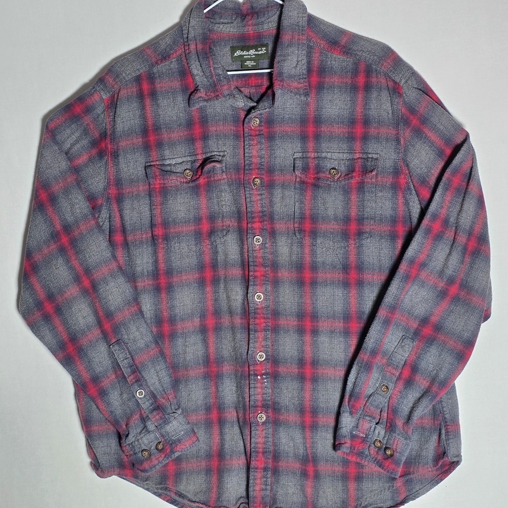 Eddie Bauer Red Gray Plaid Heavy Flannel Shirt Gorpcore XL